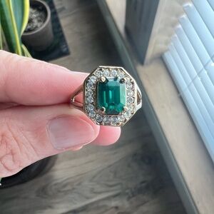 Green Gemstone & Rhinestone Ring